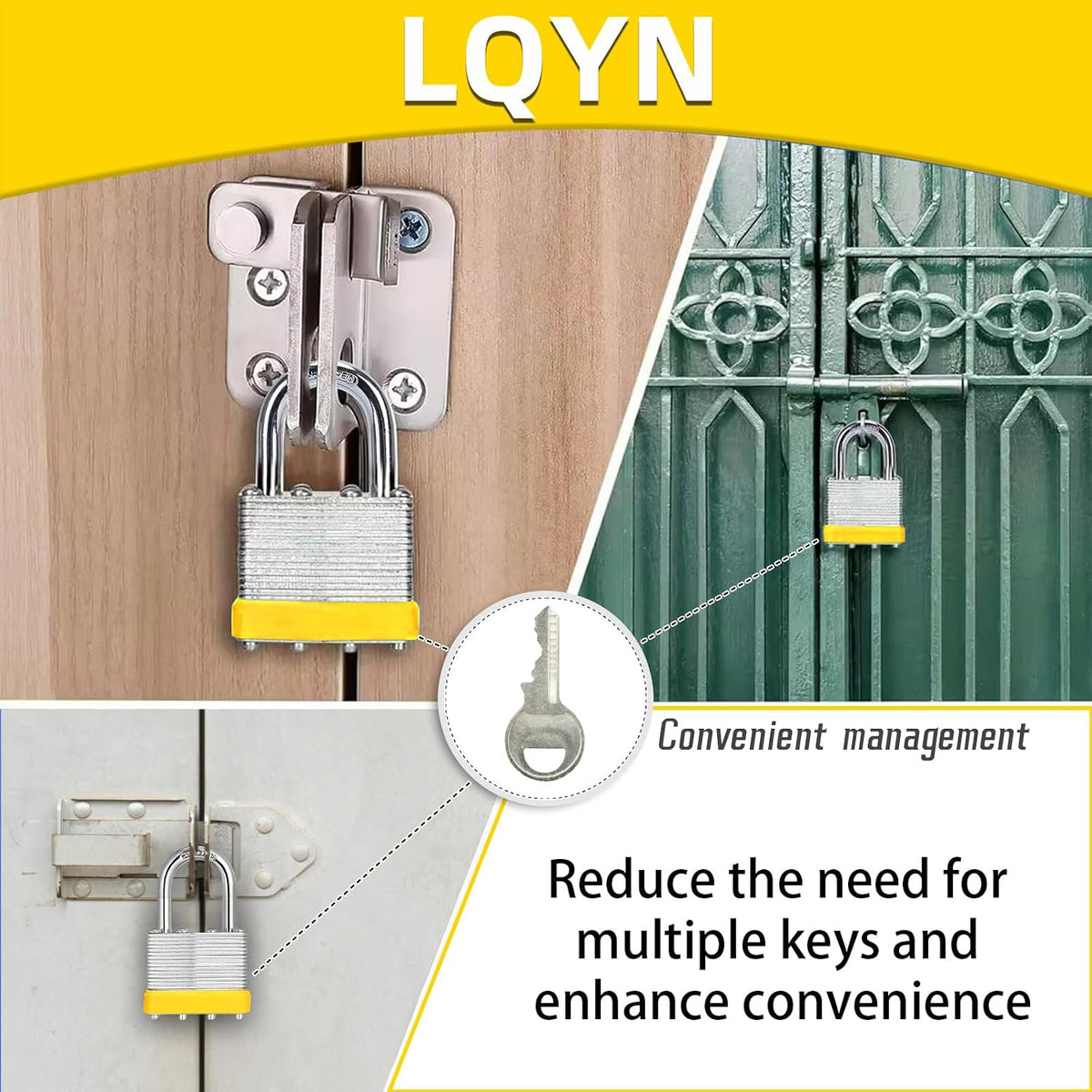 Padlocks with Same Key, LQYN 60 Pcs Laminated Keyed Padlock (1-9/16', 40mm), Keyed Alike Locks, Normal Shackle, for Storage Locker, Hasp Latch, Toolbox, Sheds