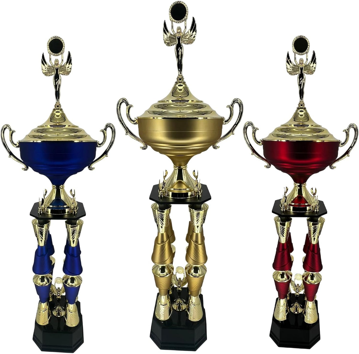 Express Medals Various Sport Giant 54 Inch Tall 19 Inch Wide 4 Post Column Gold Red or Blue Trophy Cup Award Includes Attached Plate with up to 5 Lines of Your Custom Engraved Text. Weighs 11 lbs.