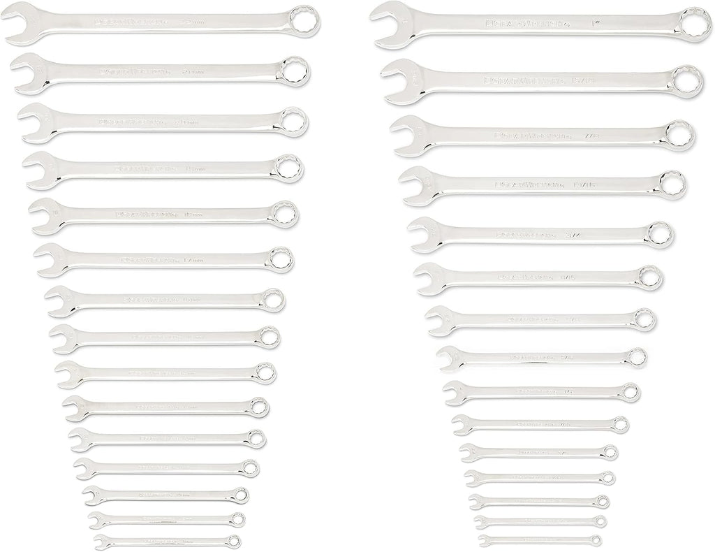GEARWRENCH 30 Piece 12 Point Long Pattern Combination SAE/Metric Wrench Set with Wrench Racks (1/4-1 in., 8-22 mm) - 81937 (Pack of 2)