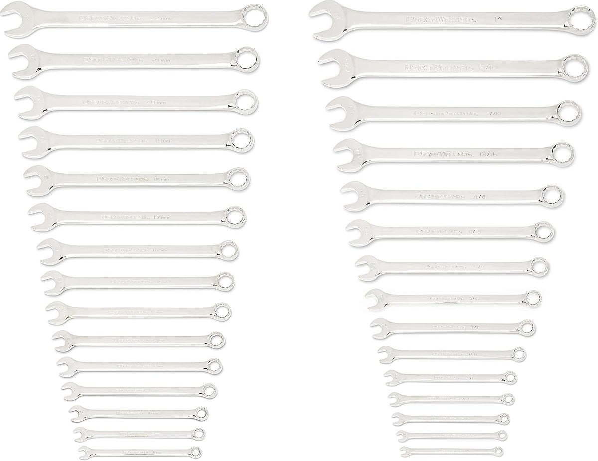 GEARWRENCH 30 Piece 12 Point Long Pattern Combination SAE/Metric Wrench Set with Wrench Racks (1/4-1 in., 8-22 mm) - 81937 (Pack of 2)