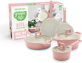 GreenLife 8 Piece Ceramic Nonstick Cookware Set, Induction Suitable Non Toxic PFAS-Free Pots & Pans, Dishwasher Safe, Cooking Set, Stock Pot, Saucepans & Frying Pans, Kitchen Cooking, Light Pink