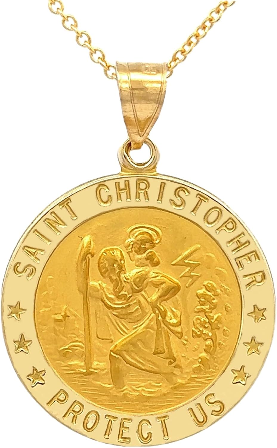 14k Yellow Gold and White Gold Polished Saint Christopher Pendant Medal Necklaces for Men and Boys