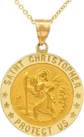 14k Yellow Gold and White Gold Polished Saint Christopher Pendant Medal Necklaces for Men and Boys