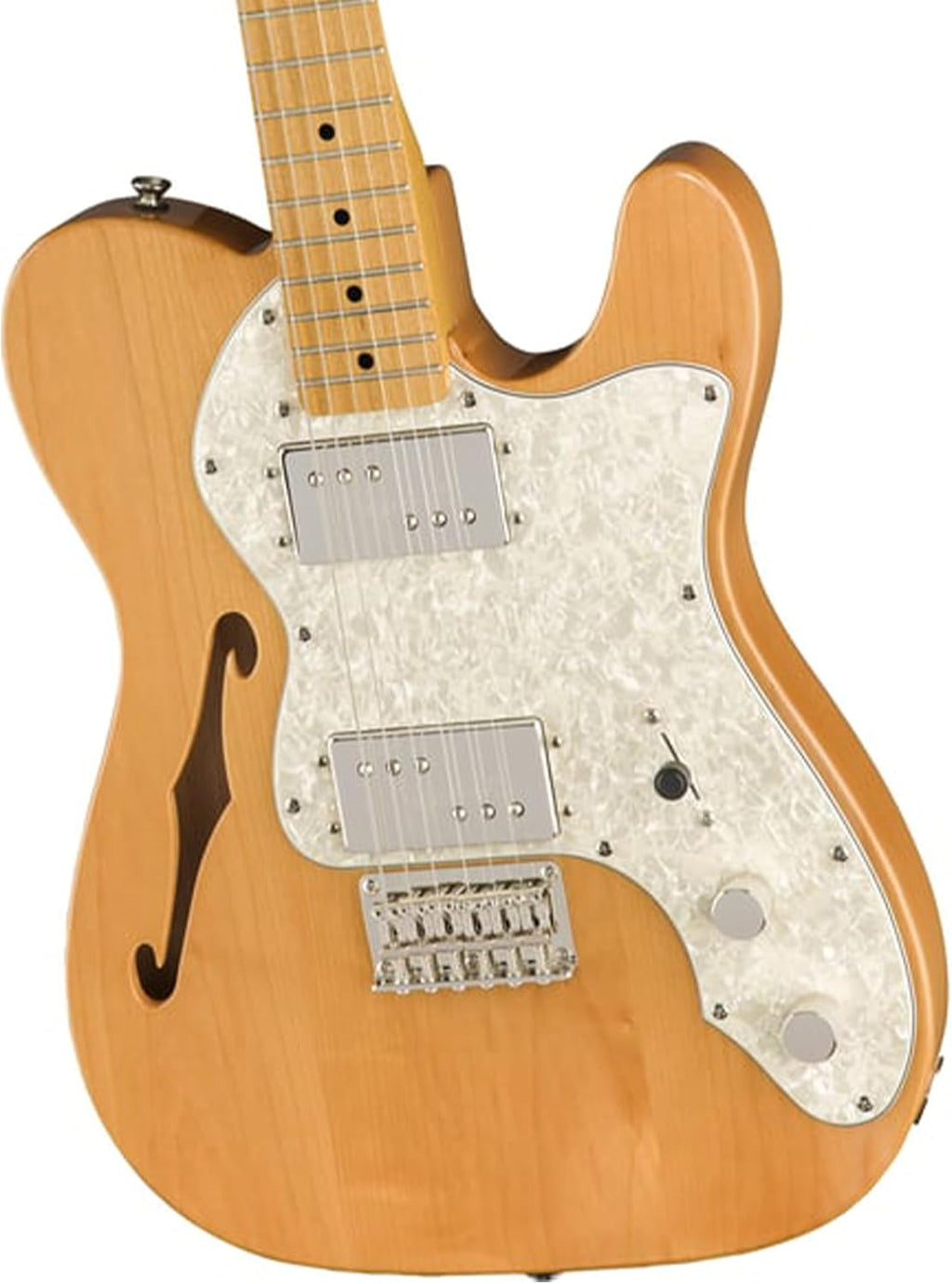 Squier Classic Vibe '70s Telecaster Thinline®, Maple Fingerboard, Natural - 0374070521 Bundle w/ 12-Pack Guitar Pick and Liquid Audio Polishing Cloth