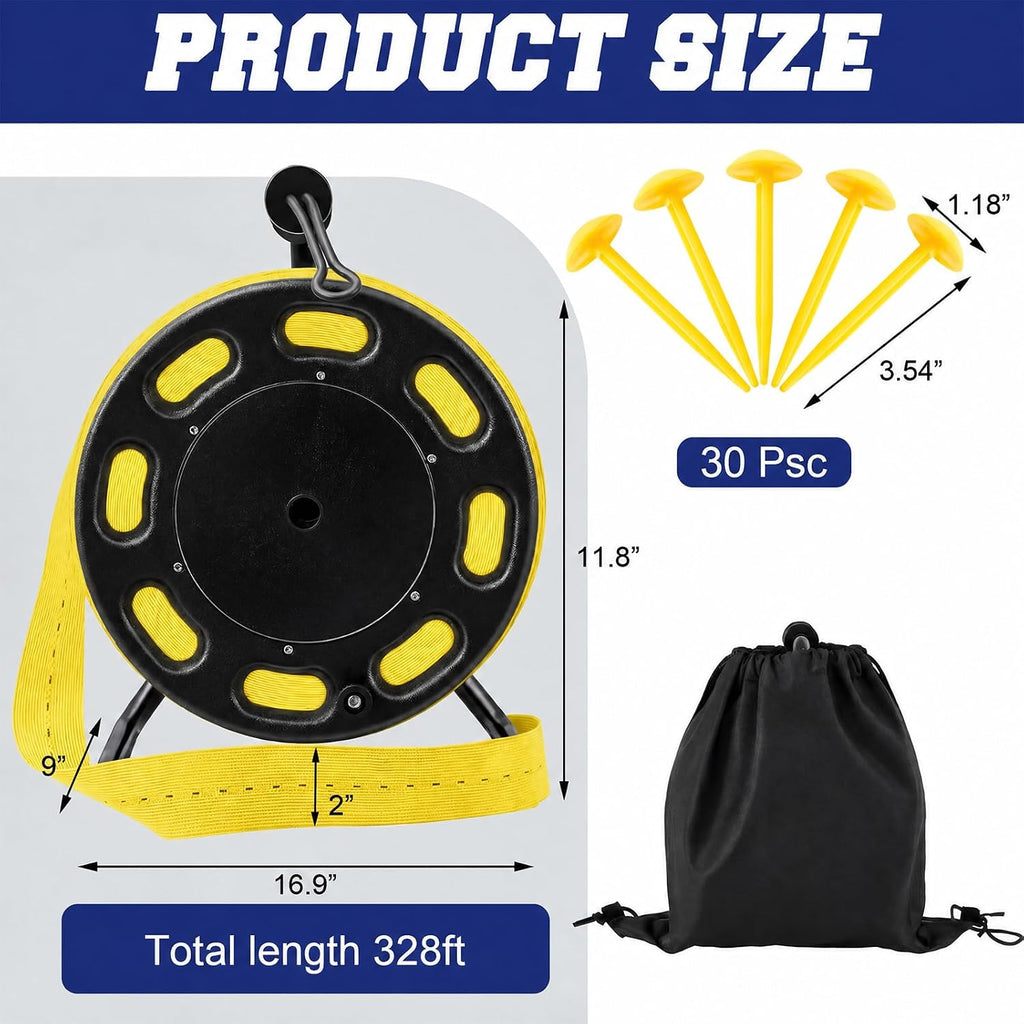 Shimeyao 328 ft Field Marking Tape Kit Stretchable Sports Boundary Rope with Ground Stakes Portable Durable Court Line Marker for Soccer Football Beach Volleyball Badminton Outdoor
