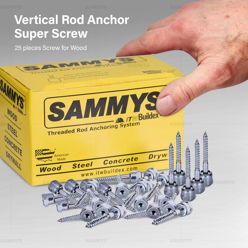 Everflow Sammys 8003957-100 GST 200 1/4 Inch Screw Vertical Threaded Rod Anchor Designed for Wood, Easy Use, No Pre-Drilling Required, Steel with Zinc Finish, 1/4 x 2 Inch Screw Length - (Pack of 100)