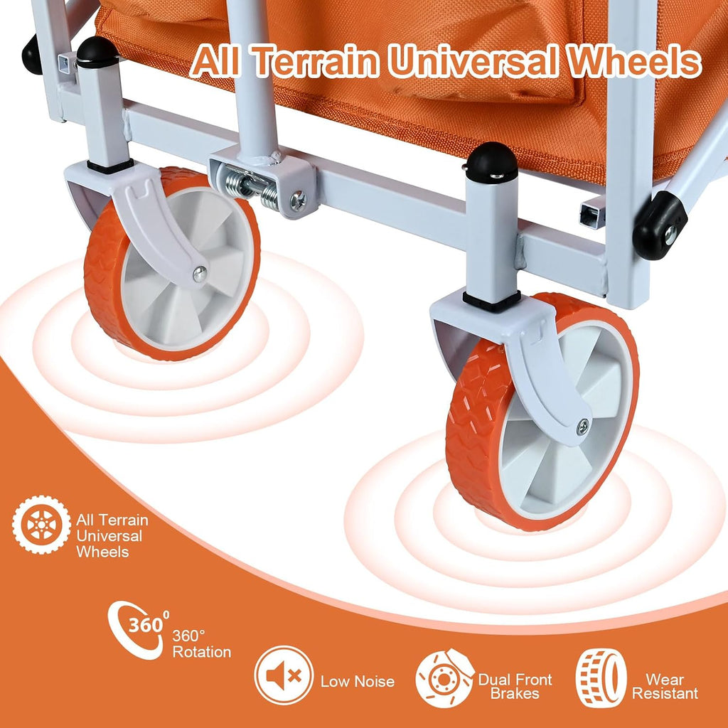 Orange Wagon for Groceries - Heavy Duty Wagon Cart with Wheels Collapsible, Large Capacity Utility Grocery Cart for Outdoor Garden Shopping and Sports