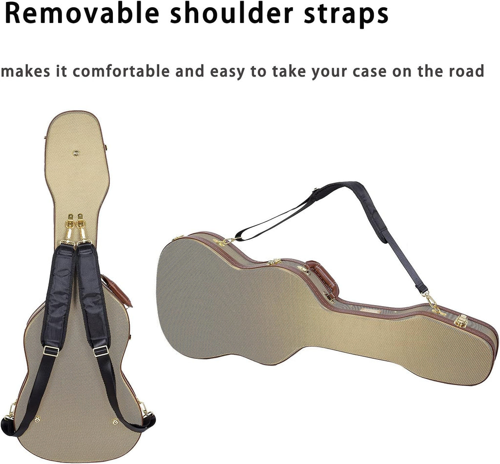 Crossrock Hard-Shell wood case for Telecaster and Stratocaster style electric guitars with removable shoulder straps-Tweed(CRW700STTW)