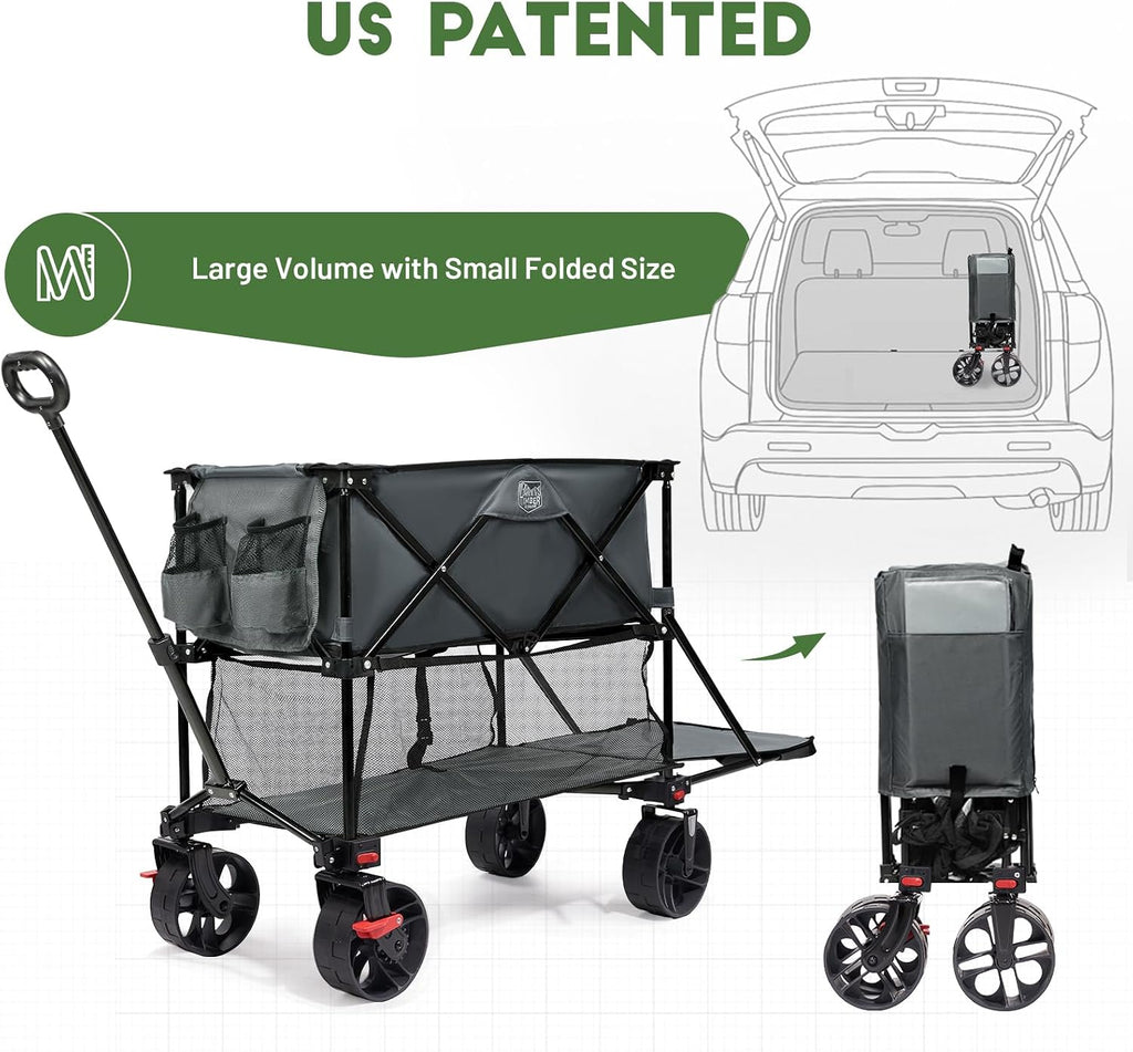 TIMBER RIDGE 400L Large Capacity Folding Double Decker Wagon with Brakes, 54' Extra Long Extender Wagon Cart, 450lbs Heavy Duty Collapsible Cart, All-Terrain Big Wheels for Camping, Sports, Shopping