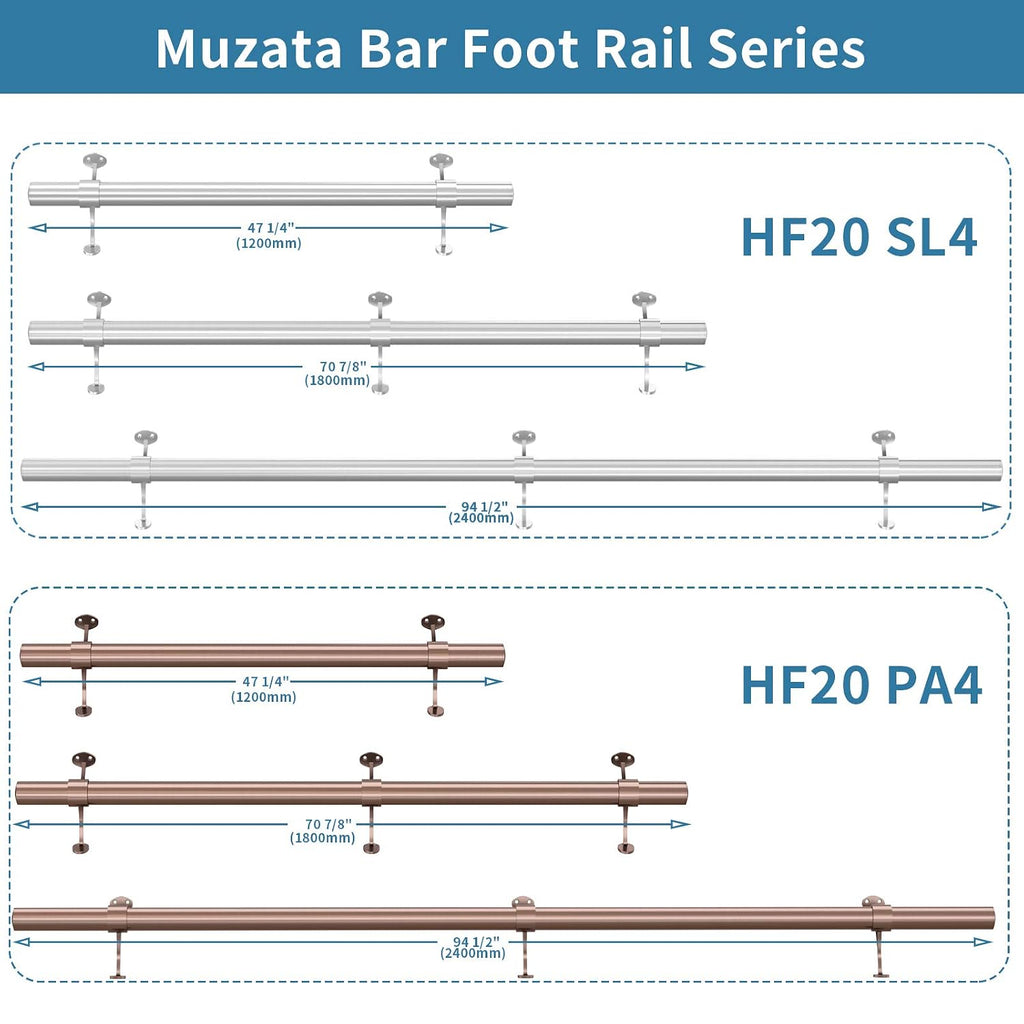 Muzata 8ft Bar Foot Rail Kit Undercounter Mount Hardware and Tubing Complete Kit 2'' OD Stainless Steel Brushed Finish for Indoor and Outdoor HF20 SL4