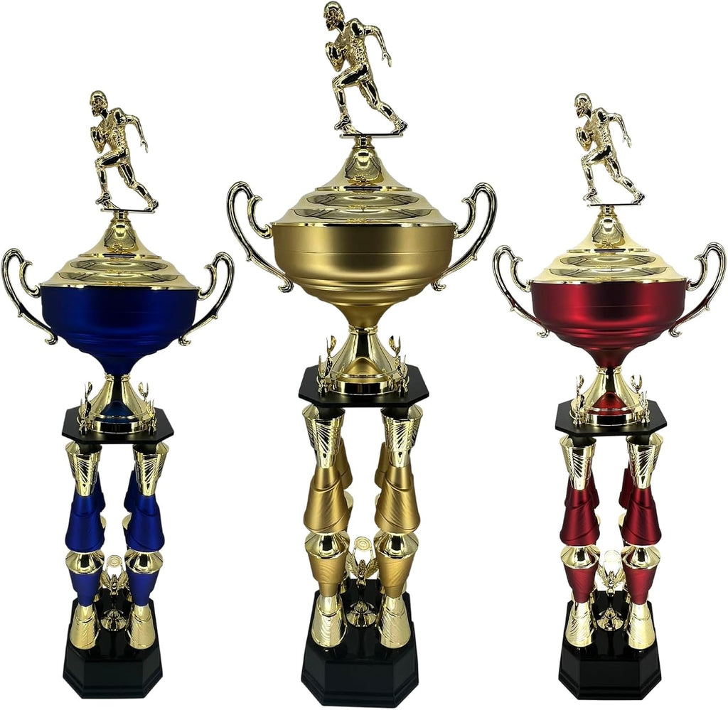 Express Medals Various Sport Giant 54 Inch Tall 19 Inch Wide 4 Post Column Gold Red or Blue Trophy Cup Award Includes Attached Plate with up to 5 Lines of Your Custom Engraved Text. Weighs 11 lbs.