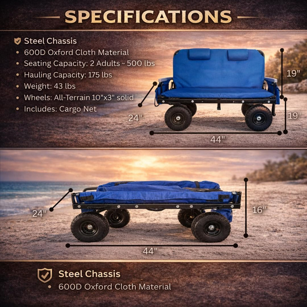 Lounge Wagon Patented 3-in-1 Wagon with Seats & Shade for Sports Families – Converts from Utility Wagon to 2-Person Chair – Beach, Soccer, Baseball & Camping (Umbrella Sold Separately)