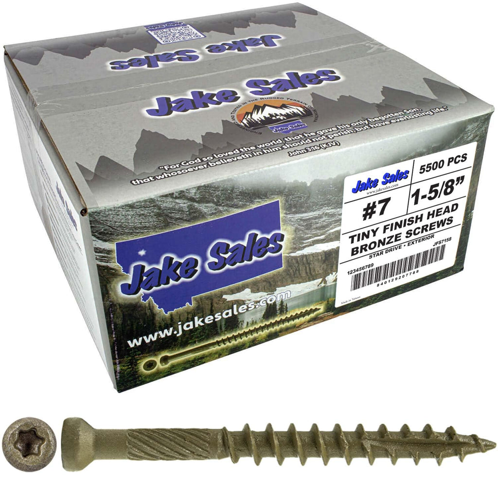 Jake Sales #7 x 1-5/8' Bronze Coated Multipurpose Wood Screw Torx/Star Tiny Finish Head (Full Box - 5500 Screws) Exterior Coated - ACQ Compatible Wood Screws