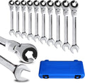 LOSCHEN SAE Flex-Head Ratcheting Wrench Combination Wrench Set 10 Pcs/Set with 72 Teeth, Chrome Vanadium Steel Tubing Ratchet Spanner（US and European Patents）