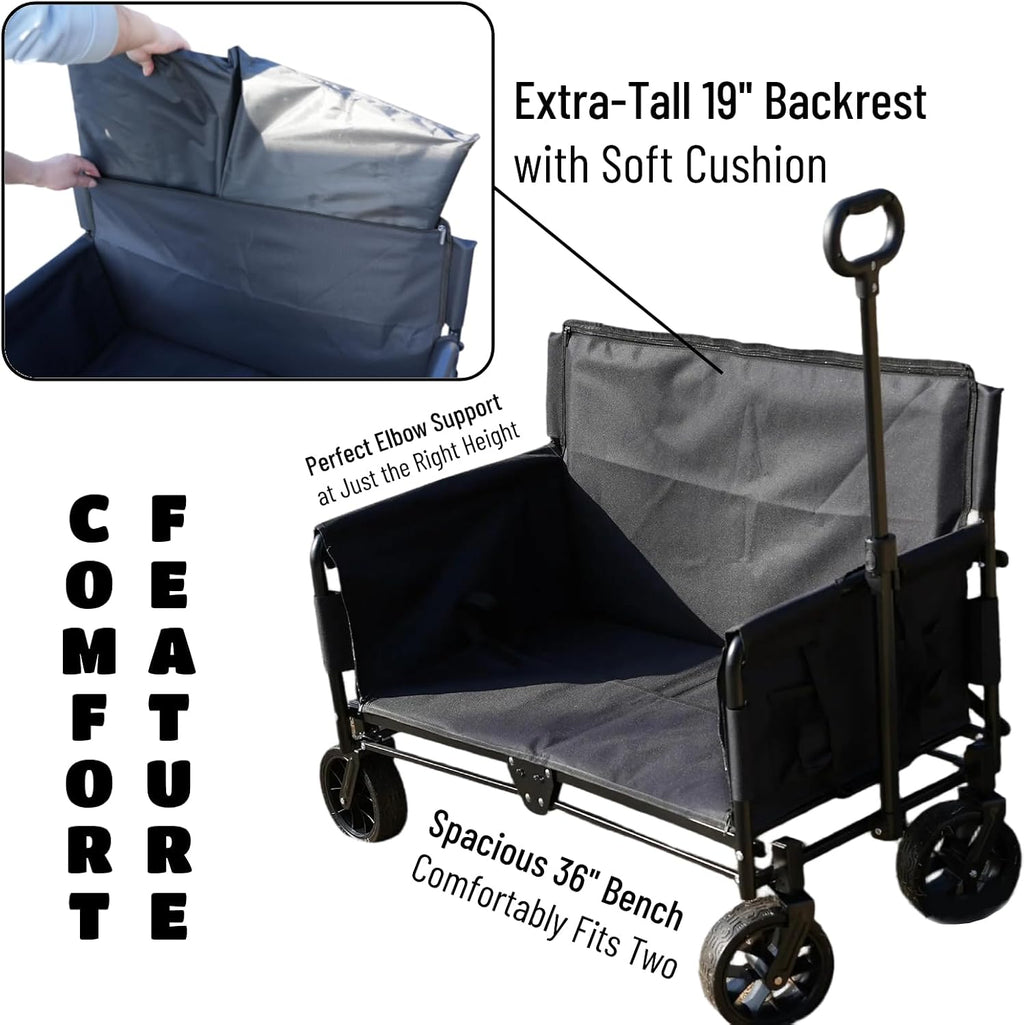 Beach Wagon Chair for Adults, Foldable Cart Converts to 2-Person Sofa, 2-in-1 Wagon Bench Love Seat Combo, Blue