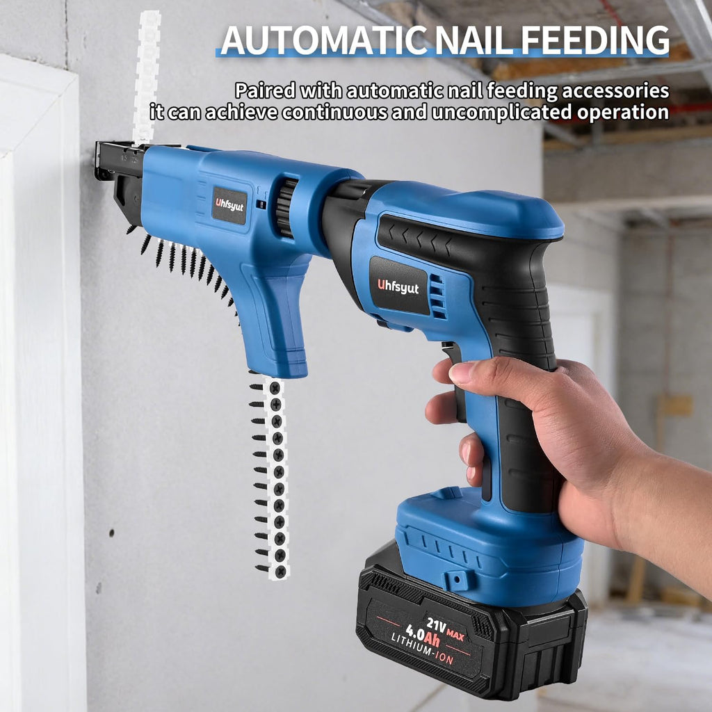 21V Cordless Drywall Screw Gun and Electric Screwdriver - 2-in-1 Self-Feeding Screwdriver, Includes Storage Toolbox and 4.0Ah Battery, Perfect for DIY and Professional Use (One battery set)