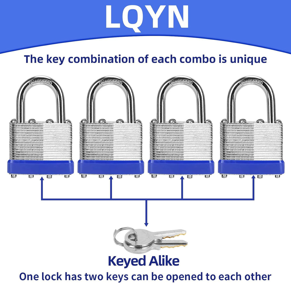 Padlocks with Same Key, LQYN 60 Pcs Laminated Keyed Padlock (1-9/16', 40mm), Keyed Alike Locks, Normal Shackle, for Storage Locker, Hasp Latch, Toolbox, Sheds