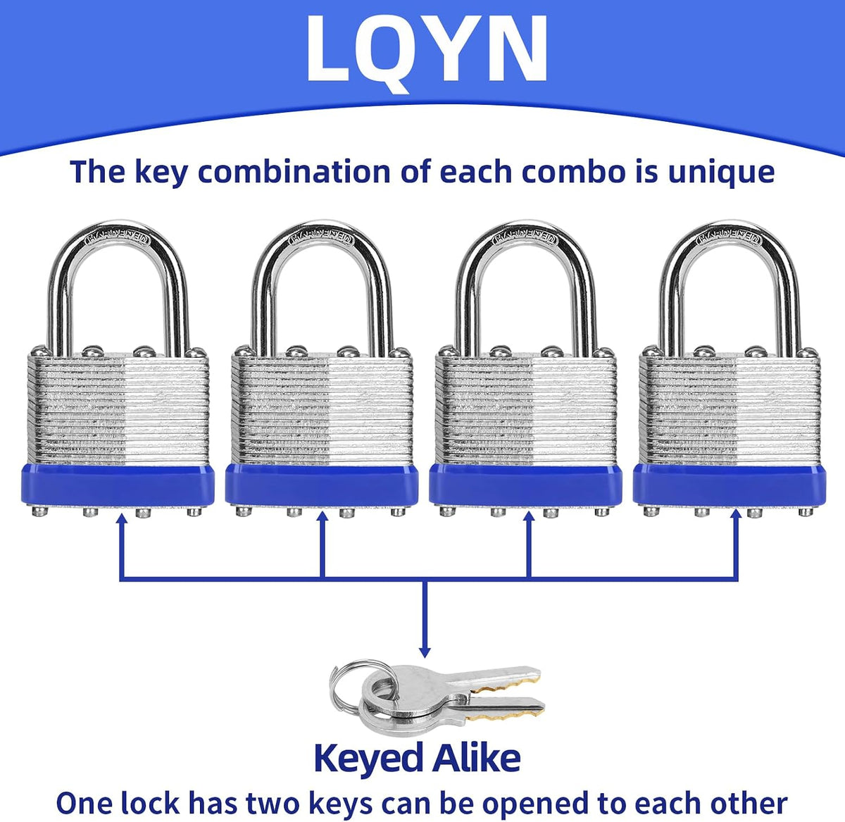 Padlocks with Same Key, LQYN 60 Pcs Laminated Keyed Padlock (1-9/16', 40mm), Keyed Alike Locks, Normal Shackle, for Storage Locker, Hasp Latch, Toolbox, Sheds