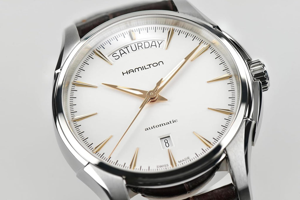 Hamilton Jazzmaster Automatic Men's Watch, 40mm Stainless Steel Case, Swiss Made, White Dial Analog Wrist Watch for Men, 50m Waterproof, Sapphire Crystal, Calf Leather Strap