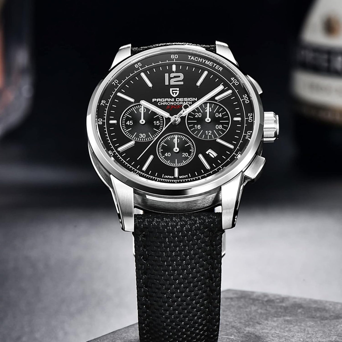 Pagani Design Men's Watch, Quartz Chronograph, 100M Water Resistant Stainless Steel Case, 40mm Dial Diameter, Sapphire Glass, Nylon Strap, Sporty Casual