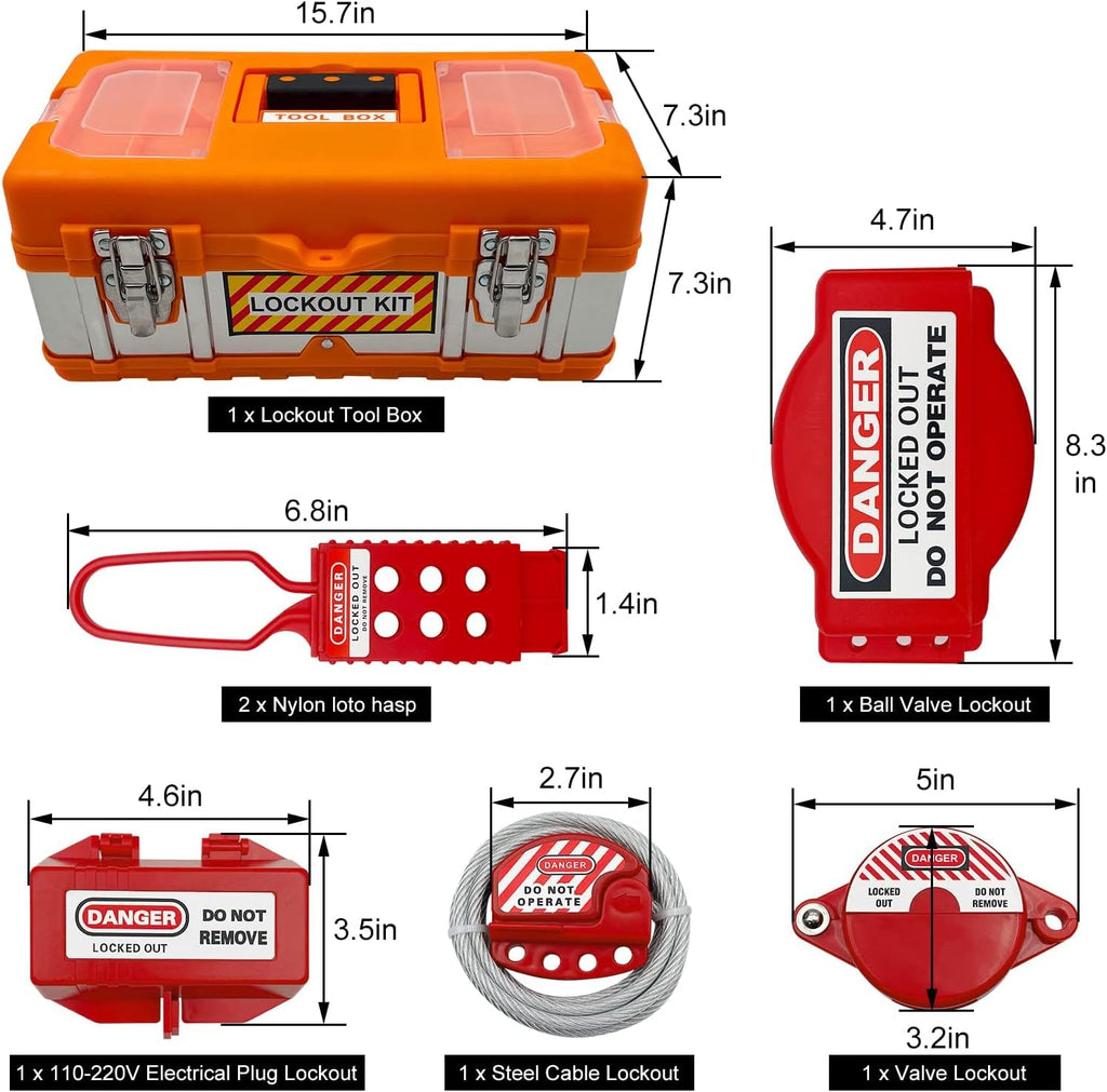 SAFBY Lockout Tagout Kit Electrical Loto - Clamp-On Circuit Breaker Lockout, Group Lockout Hasps, Lockout Tag, Universal Multi- Pole Breaker for Kit Station (Box Orange Kit)