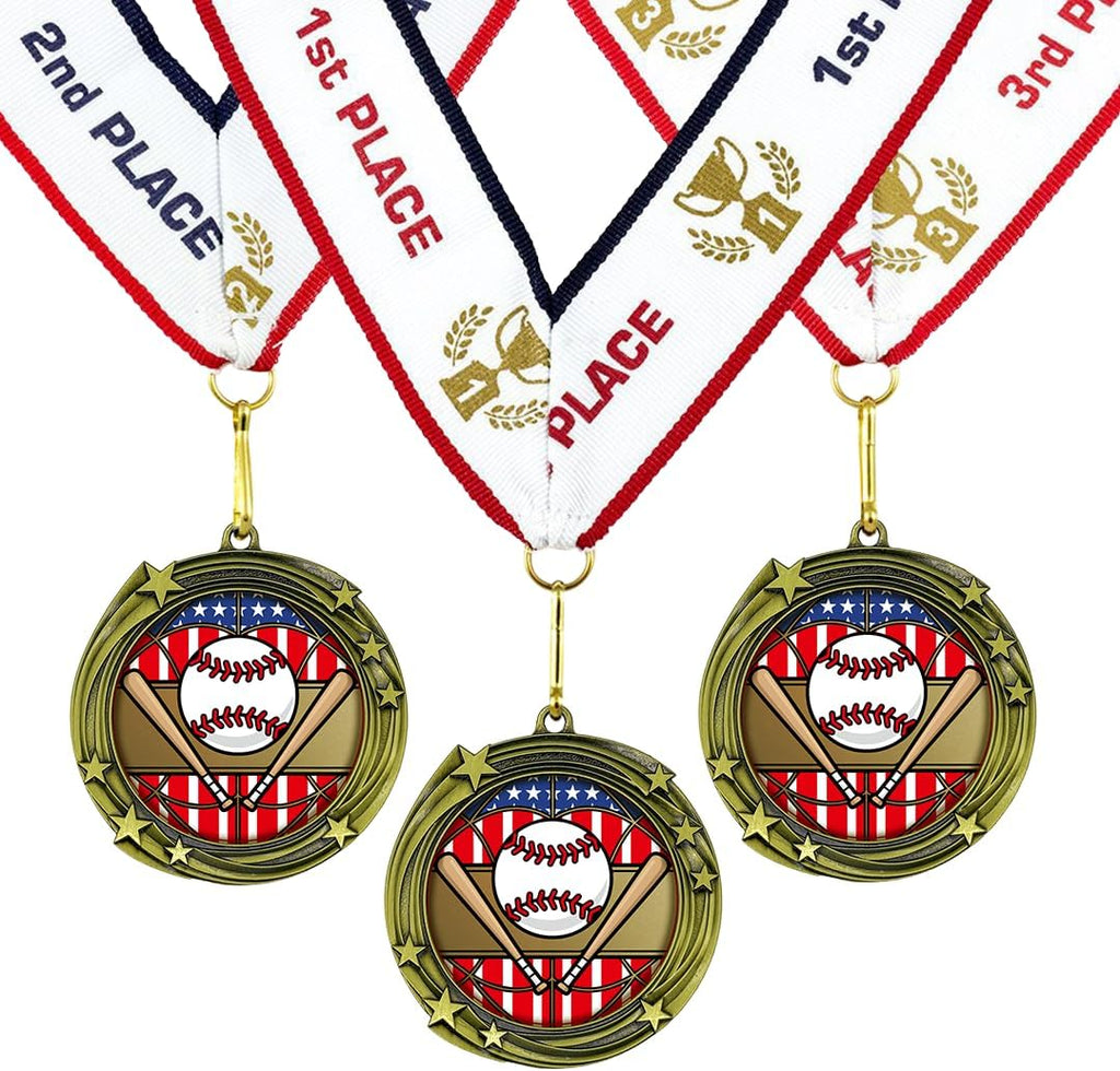 All Quality Baseball Softball Swirling Stars Design Medal - 1st, 2nd, 3rd Place