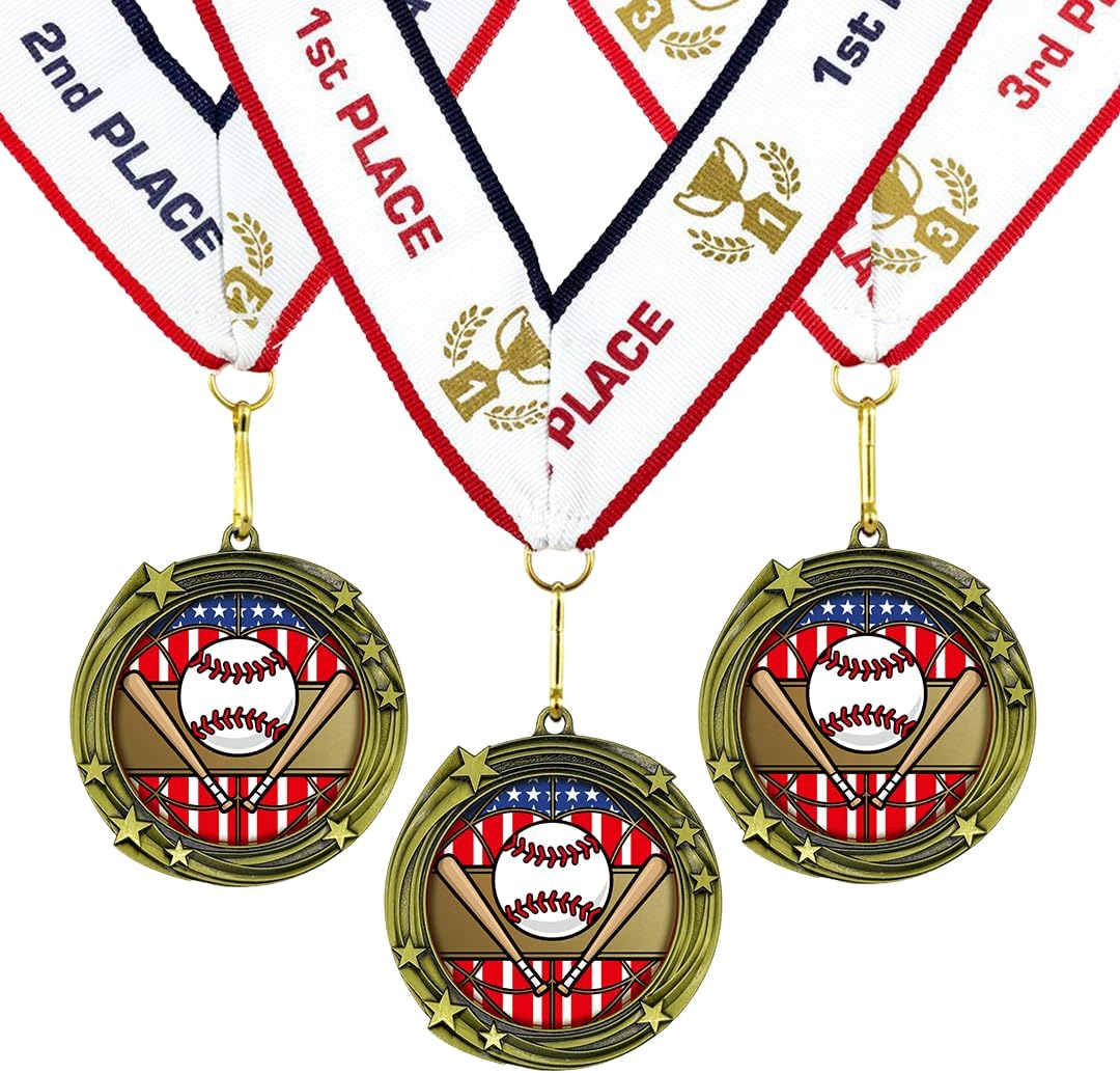 All Quality Baseball Softball Swirling Stars Design Medal - 1st, 2nd, 3rd Place
