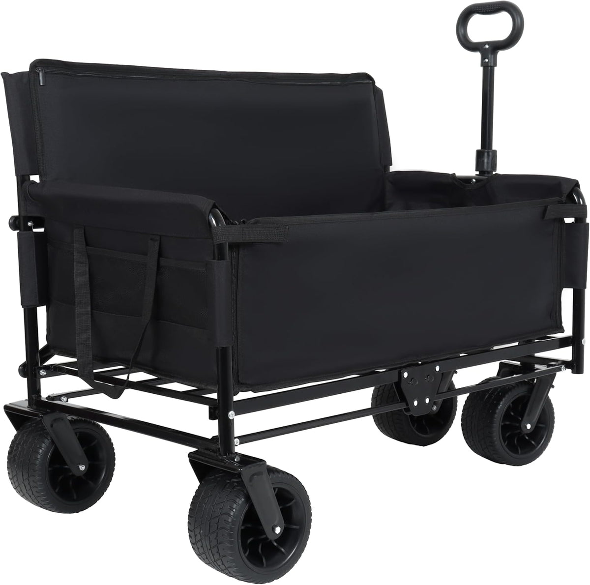 CIATRE 3-in-1 Heavy-Duty Convertible Folding Wagon Cart with Bench Seat & Storage – 500lb Capacity, 180L All-Terrain Wagon for Camping, Beach, Sports, & Garden – 360° Swivel Wheels (Black)