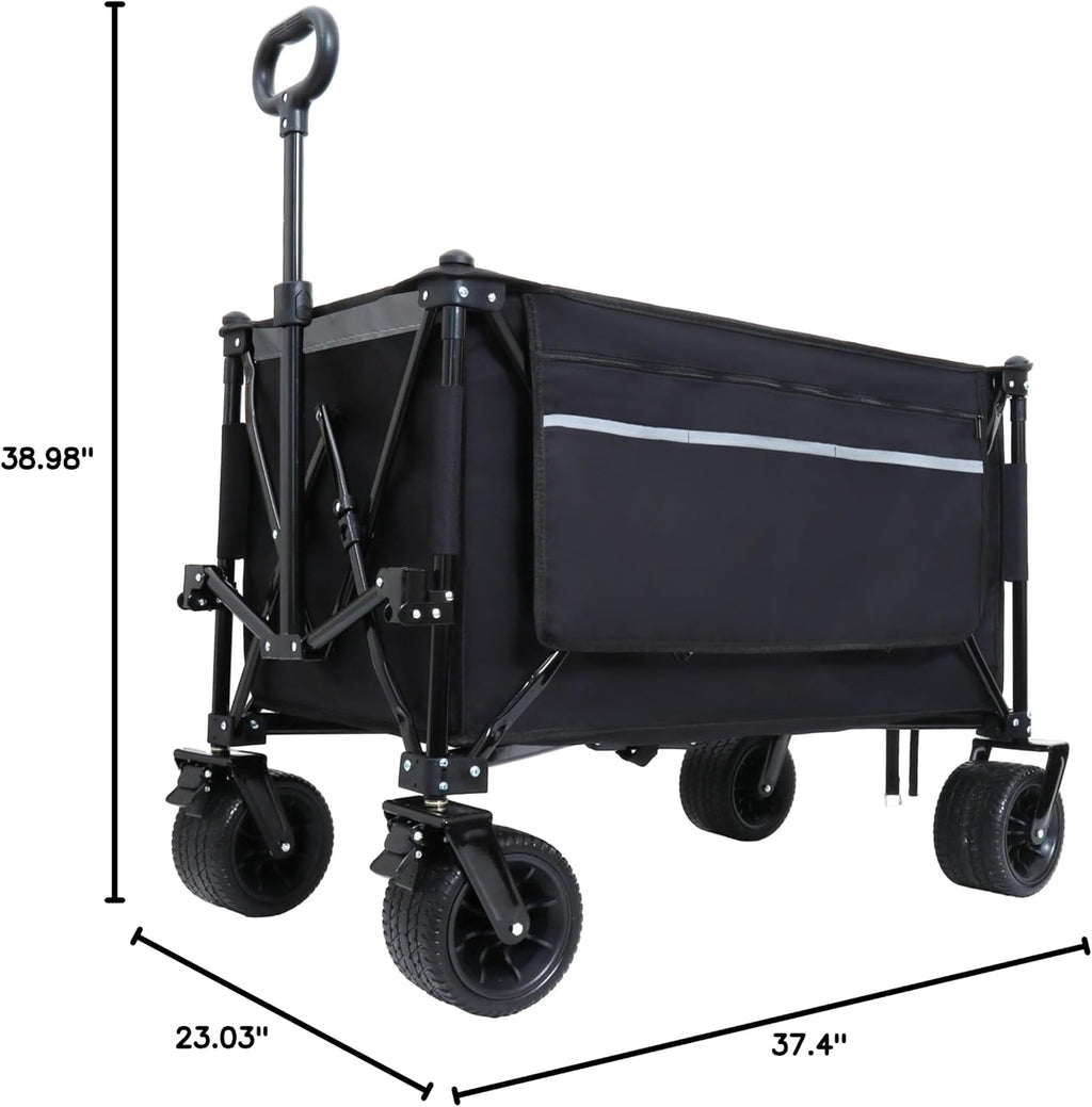 Foldable GCart with Heavy Duty Wheels 480lbs Load Capacity, Portable Utility Wagon for Camping, Sports, Groceries, Black