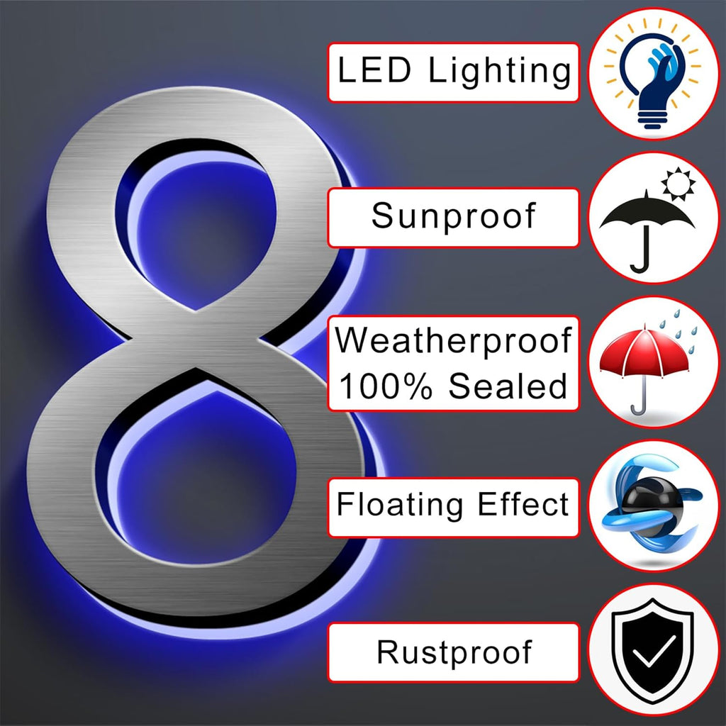 Backlit Illuminated LED House Numbers For Outside, Lighted Address Signs For Houses Address Lights For House LED Address Signs Lighted House Number Sign,14 Inch/350mm,G