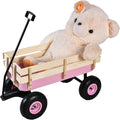 Outdoor Heavy Duty Wagon Cart for All Terrain Pulling, Steel Wagon Frame Removable Wooden Panels Adjustable Handle Air Tires Sport Wagon for Kids Camping Garden, Max. Load 176 lbs, Pink