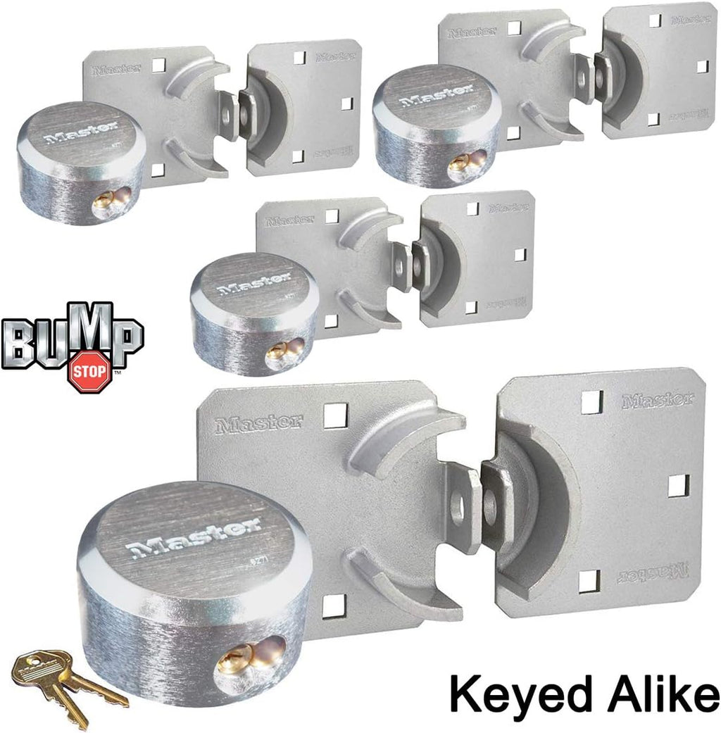 Master Lock - Hasp/Hidden Shackle (4) Keyed Alike Padlocks w/ 8 Keys, 770-6271NKA-4 w/BumpStop Technology