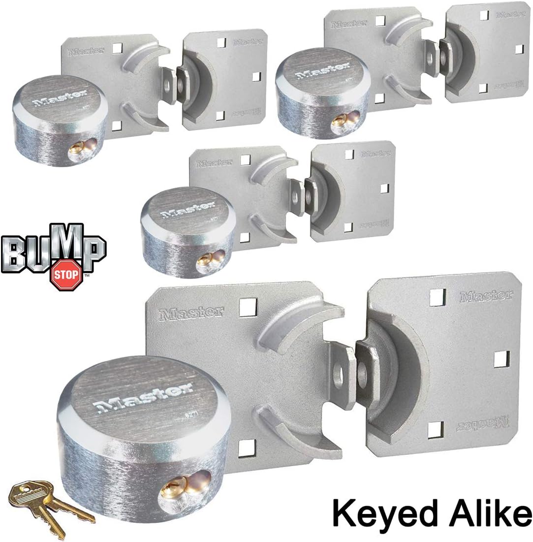 Master Lock - Hasp/Hidden Shackle (4) Keyed Alike Padlocks w/ 8 Keys, 770-6271NKA-4 w/BumpStop Technology