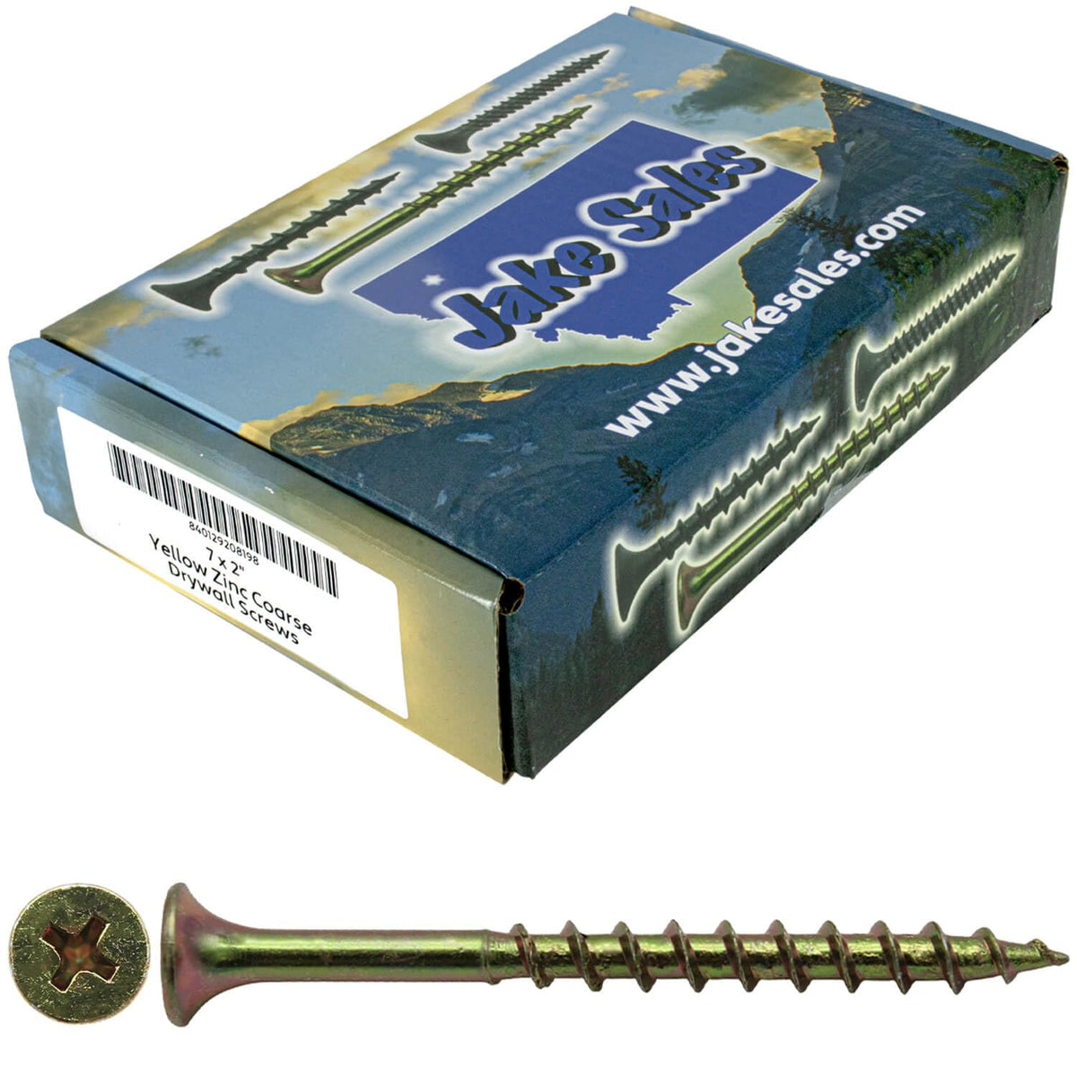 #7 x 2 Yellow ZINC COARSE Thread Drywall, Gypsum Board, Sheet Rock, Plasterboard Screws. - CASE Qty 9 Boxes - 3,672 Screws