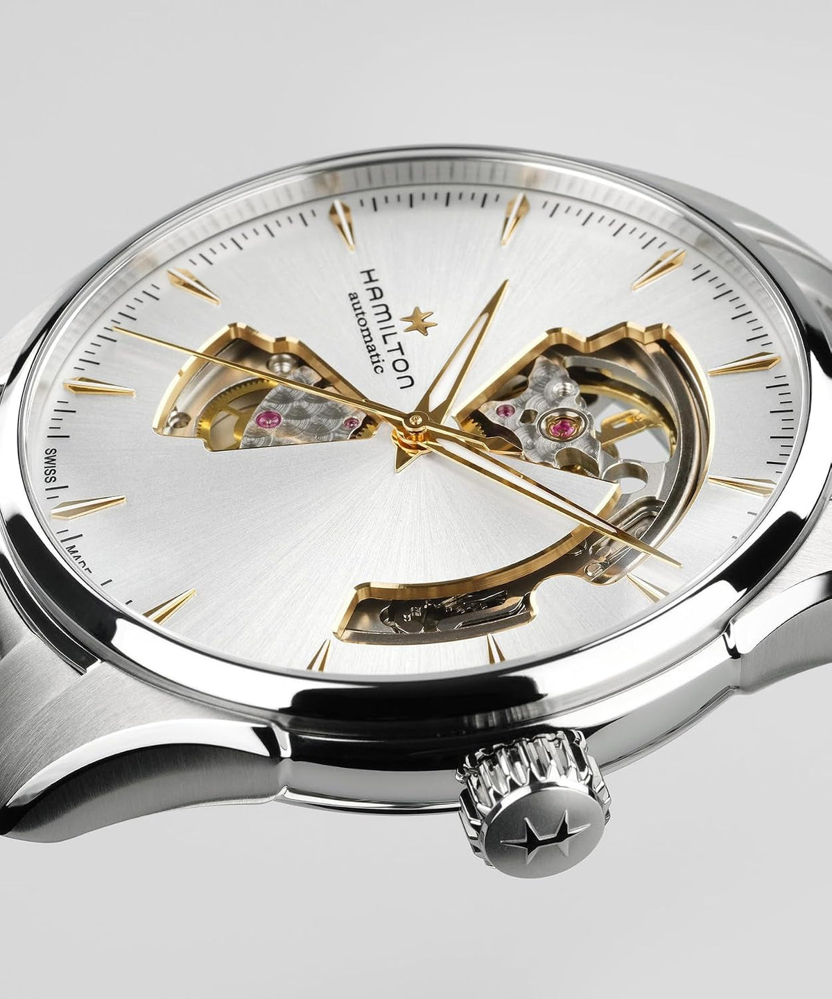 Hamilton Jazzmaster Open Heart Automatic Men's Watch, 40mm Stainless Steel Case, Swiss Made, Silver Dial Analog Wrist Watch, 50m Waterproof, Sapphire Crystal, 3-Hand Movement, Stainless Steel Strap