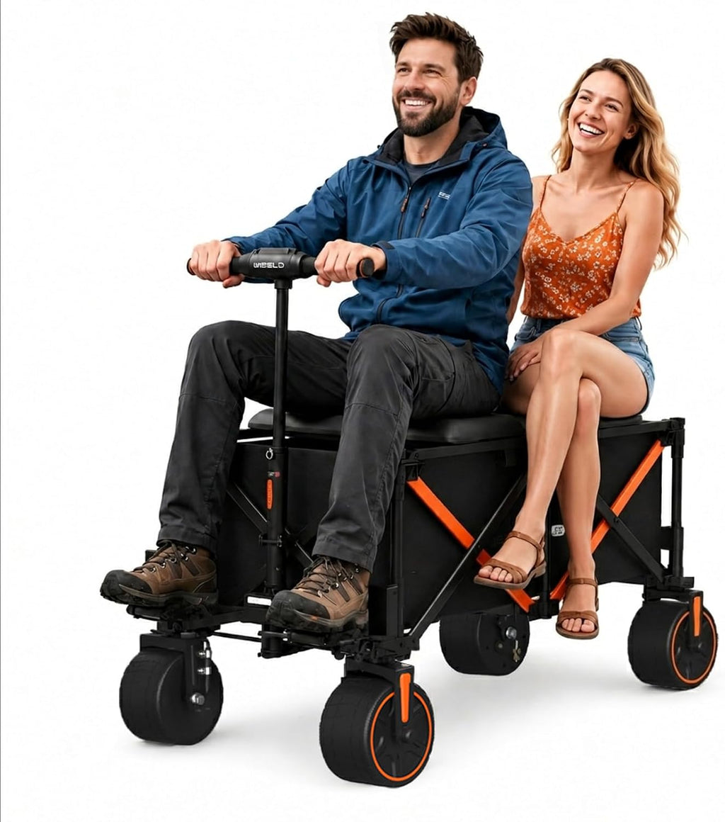 WISELD GT3 Electric Wagon Cart with 2 Seats, Dymanic Load 551LBS/Static 771LBS, All Terrain Wagon, 2 Modes, Reverse Function, Precision Steering, for Shopping, Sports, Garden, Camping