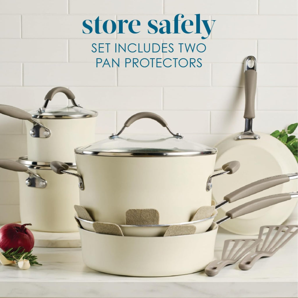 Rachael Ray Cucina Ceramic Nonstick Cookware Pots and Pans Set, 13-Piece, Almond