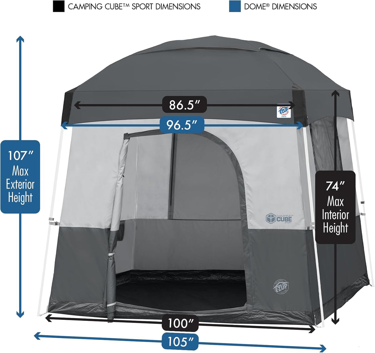 E-Z UP Camping Cube Sport, Converts 10' Angled Leg Canopy into Camping Tent
