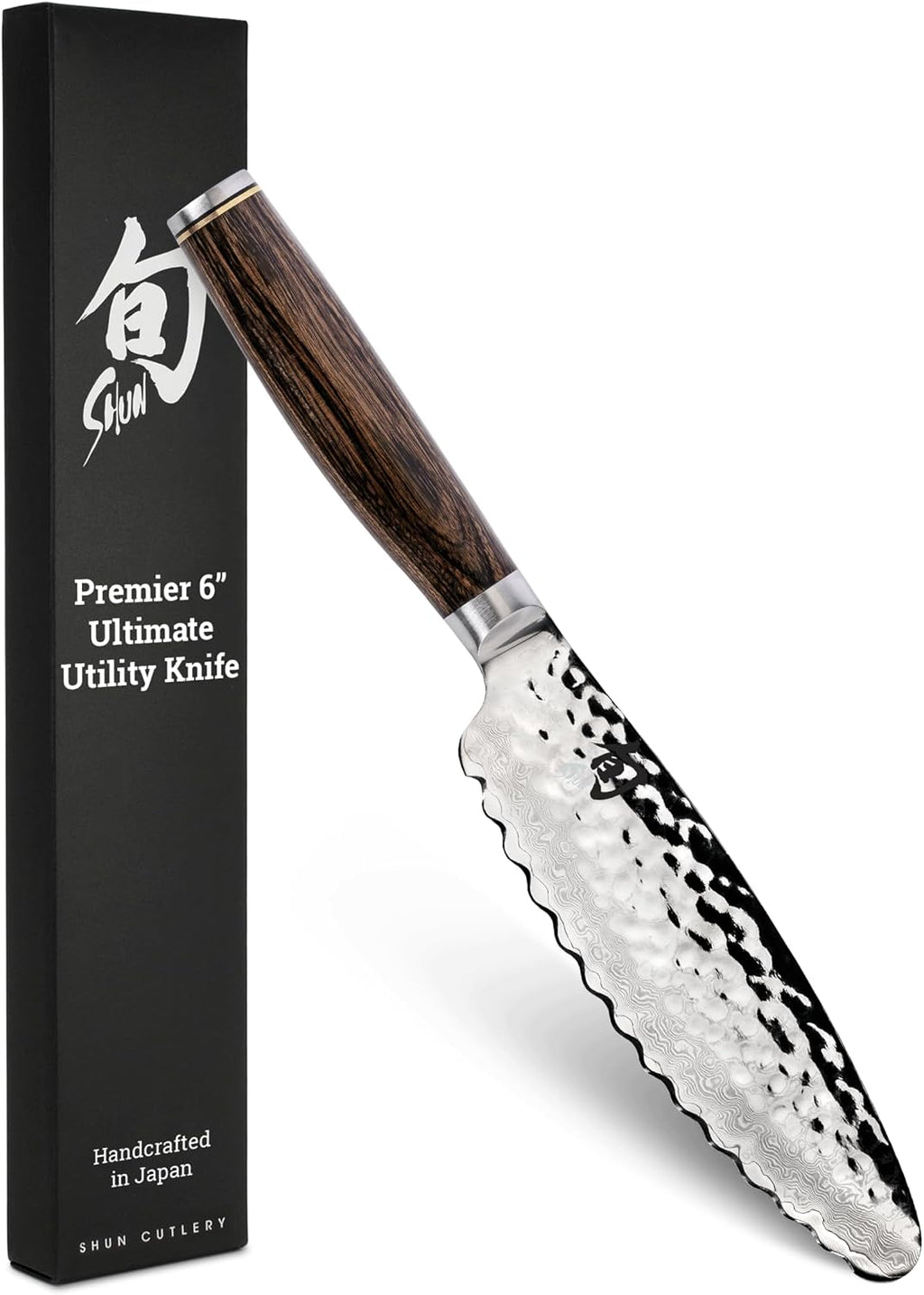 Shun Premier 6' Ultimate Utility Knife, Handcrafted Japanese Knife, VG-MAX Core with Damascus Stainless Steel Cladding, Pakkawood Handle, Precision and Sharpness for Professional and Home Chefs