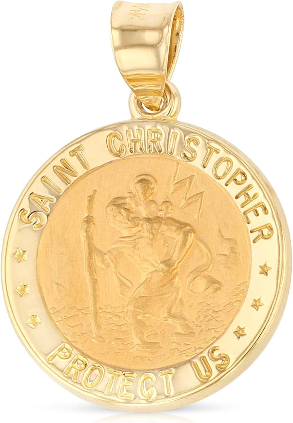 14K Yellow Gold Protect Us St. Christopher Medal Pendant Necklace with 1.5mm Singapore Chain