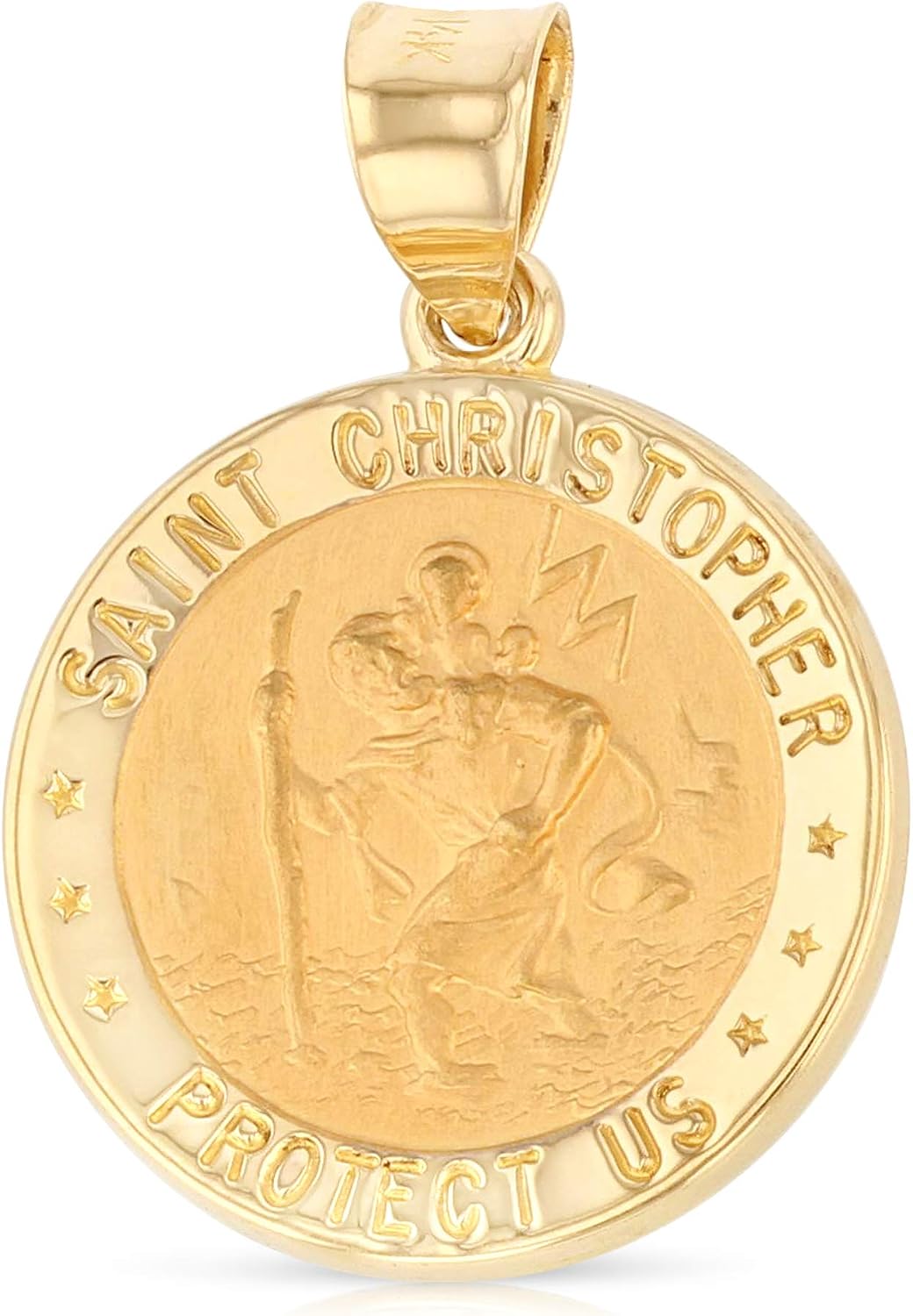 14K Yellow Gold Protect Us St. Christopher Medal Pendant Necklace with 1.5mm Singapore Chain