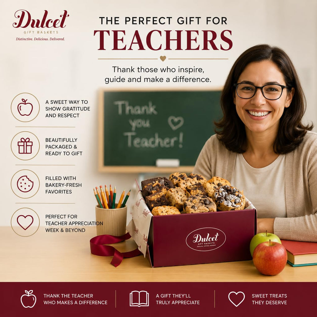 Dulcet Thank You & Congratulations Gift Basket – Gourmet Food Gift Basket with Fresh Brownies, Cookies & Pastries – Appreciation Gifts for Teachers, Students, Employees, Co-Workers, Friends & Family