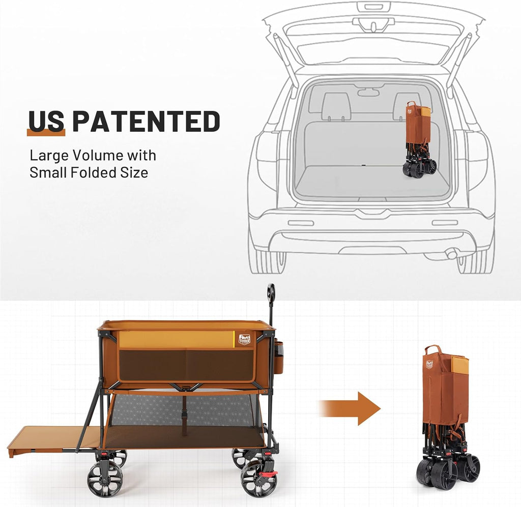 TIMBER RIDGE 400L Large Capacity Folding Double Decker Wagon with Brakes, 54' Extra Long Extender Wagon Cart, 450lbs Heavy Duty Collapsible Cart, All-Terrain Big Wheels for Camping, Sports, Shopping