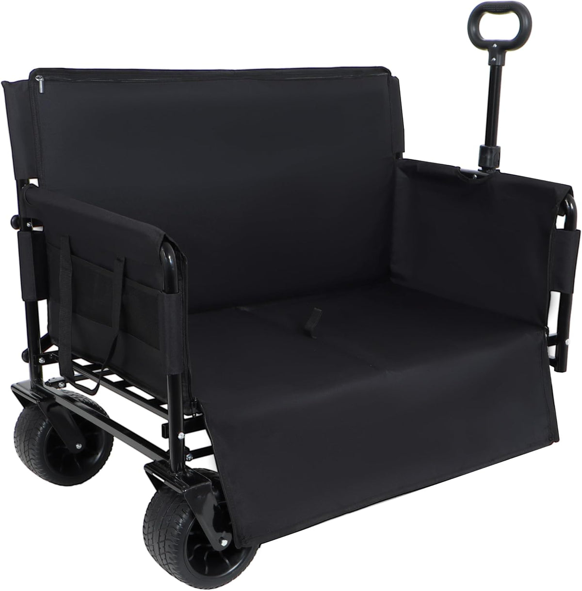 CIATRE 3-in-1 Heavy-Duty Convertible Folding Wagon Cart with Bench Seat & Storage – 500lb Capacity, 180L All-Terrain Wagon for Camping, Beach, Sports, & Garden – 360° Swivel Wheels (Black)