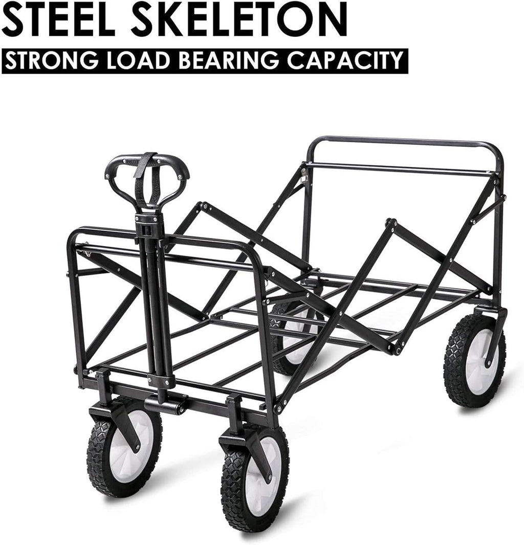 Heavy Duty Foldable Garden Trolley Cart - Collapsible Outdoor Wagon with Universal Wheels, Adjustable Handle, 80KG Capacity for Camping, Gardening, and Utility Use - Blue