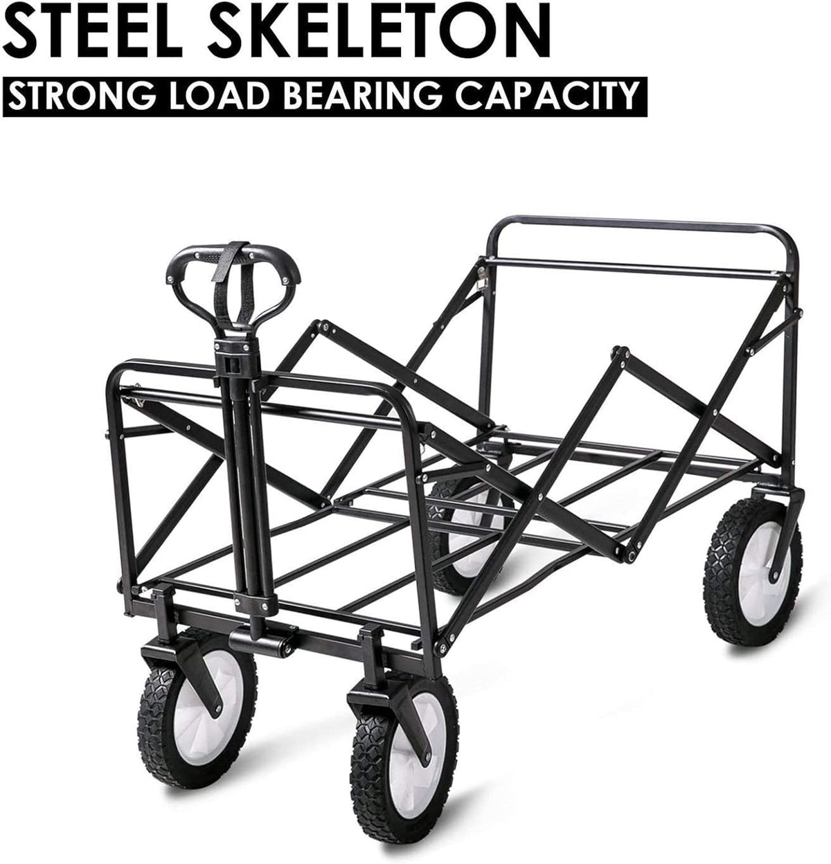 Heavy Duty Foldable Garden Trolley Cart - Collapsible Outdoor Wagon with Universal Wheels, Adjustable Handle, 80KG Capacity for Camping, Gardening, and Utility Use - Blue