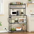 Large Bakers Rack with Power Outlet, 5-Tier Microwave Stand with Storage, Multifunctional Coffee Bar Organizer, Modern Minimalist Kitchen Storage Shelf for Home, Dining Room, Garage, Black