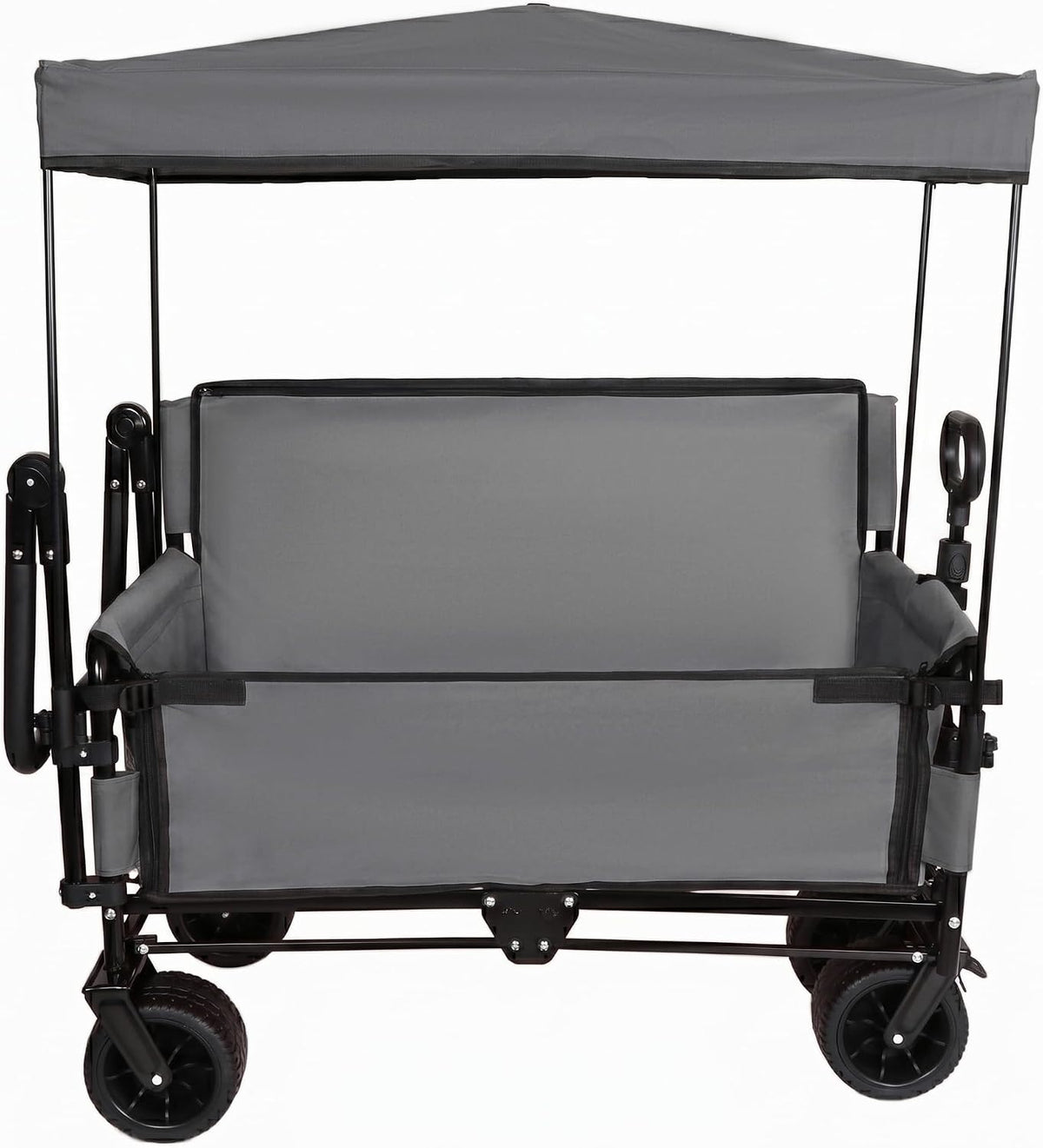 ZeHuoGe 3-in-1 Folding Wagon Cart with Bench Seat & Canopy & Storage, 500lbs Heavy-Duty, 180L Capacity, All-Terrain Wagon for Camping, Beach, Sports, & Garden (Gray+Black Frame)