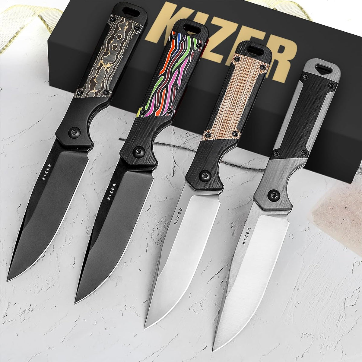 Kizer Militaw Fixed Blade Knife with Sheath, S35VN Blade Camping Knife with Aluminium+Fat Carbon Handle, Fixed Blade EDC Knives for Men Women Gift, Outdoor Hunting Hiking Survival Knives 1067A1