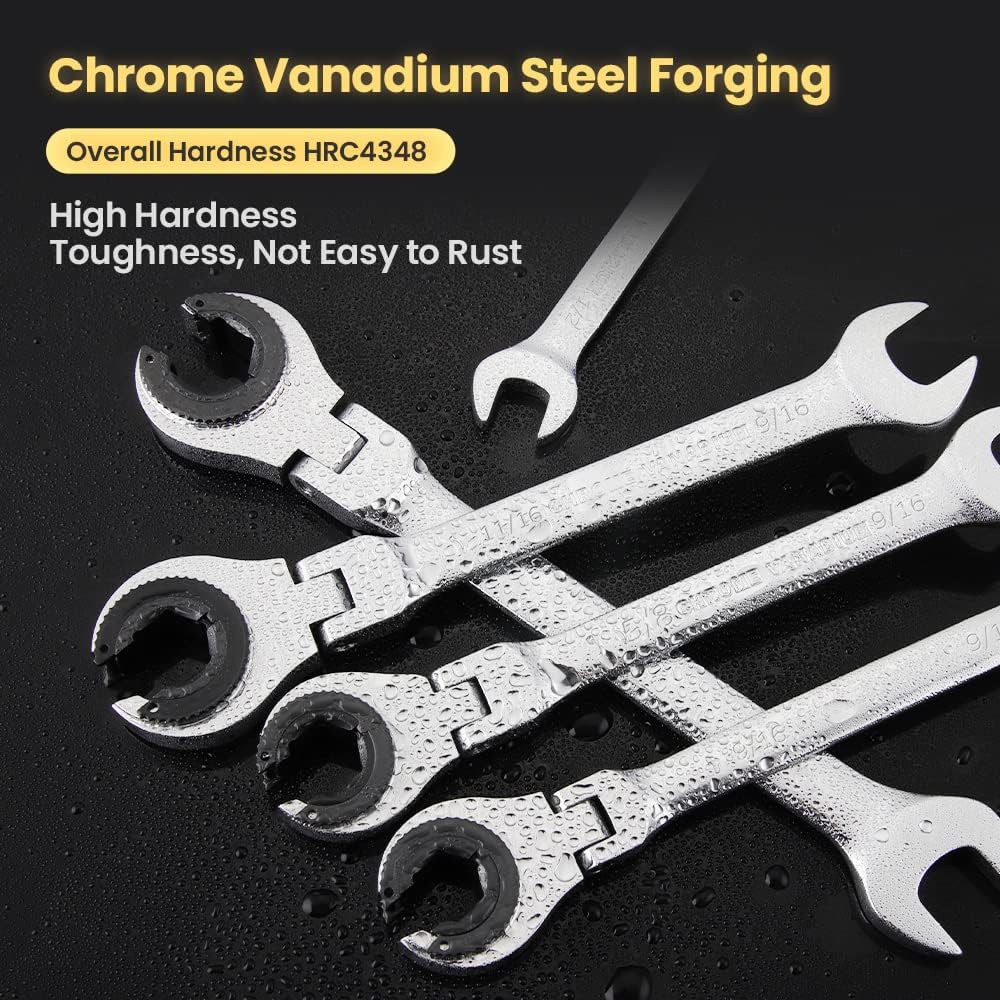 Anbull 10-Piece SAE Ratcheting Wrench Set, 5/16' to 3/4', 180° Open Flex-Head, 72-Tooth Combination Wrenches, Cr-V Steel, Open End Design with Storage Box